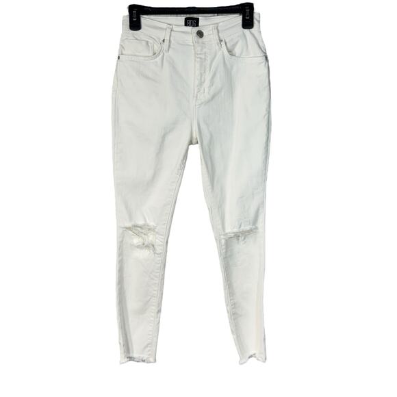 BDG SZ 27 Twig High-Rise Crop Jeans Distressed Rips Zip-Fly Pockets Frayed White - Picture 1 of 10